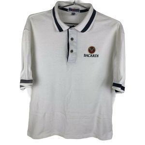 BACARDI JERZEES Mens POLO SHIRT WHITE Blue Accents